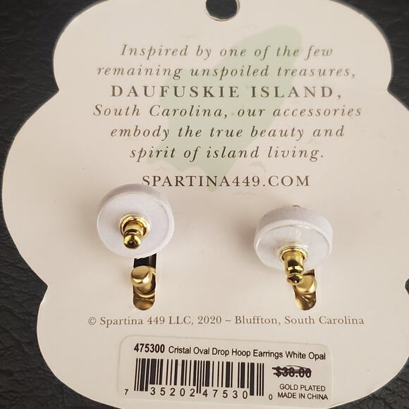 Spartina 449 Cristal‎ Oval Drop Hoop Earrings with White Opal Gold Plated NWT - Picture 8 of 9